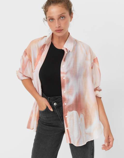 Stradivarius - Camicia multicolore con stampa effetto marmo