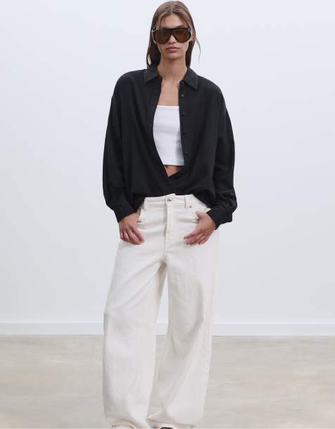 Stradivarius - Camicia nera in misto lino - view 1