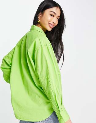 Camicia oversize in cotone color lime-Verde - Stradivarius Camicia donna  - immagine3