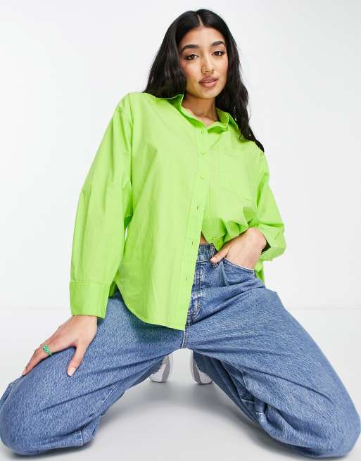 Stradivarius - Camicia oversize in cotone color lime