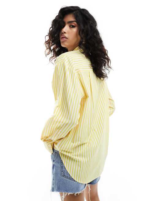 Stradivarius Camicia oversize in popeline gialla a righe ASOS