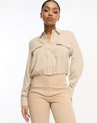 Camicia stile cargo corta beige-Verde - Stradivarius Camicia donna  - immagine3