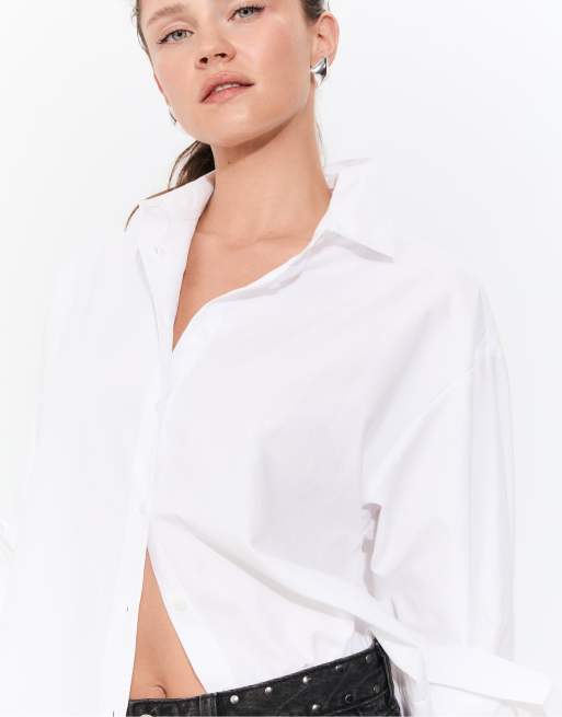 Stradivarius - Camicia taglio lungo bianca in popeline