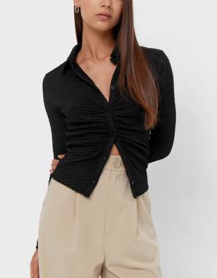 Stradivarius - Camicia testurizzata elasticizzata nera anni '90