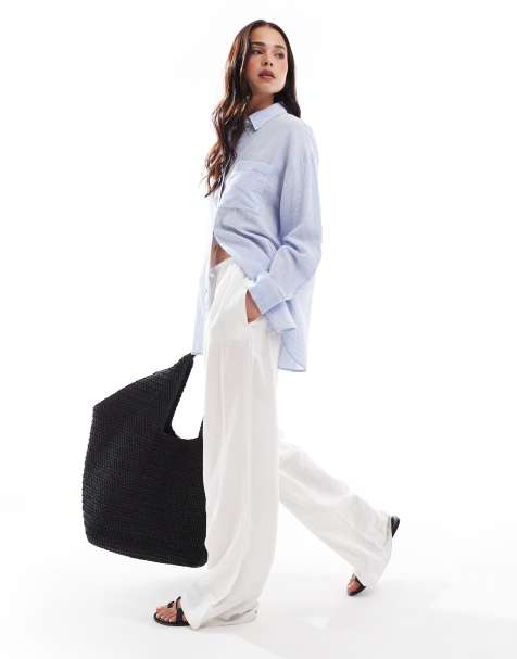 Stradivarius - Camicia vestibilità comoda blu polvere a righe - view 1