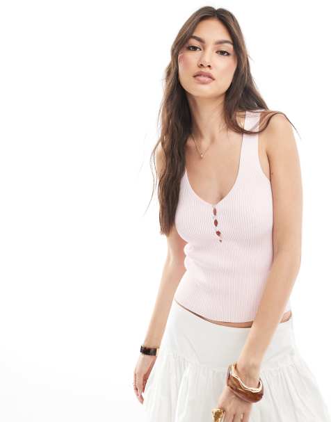 Stradivarius - Canotta rosa in maglia leggera con bottoni - view 1