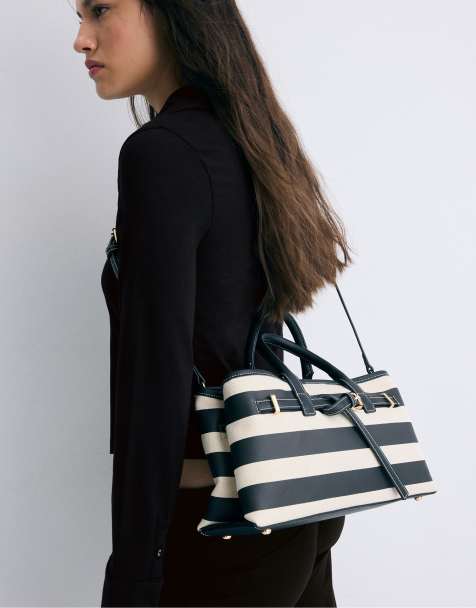 Stradivarius - Canvas tote tas in zwart - view 1