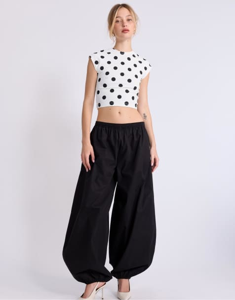 Stradivarius Cap sleeve polka dot t-shirt in ecru - view 1