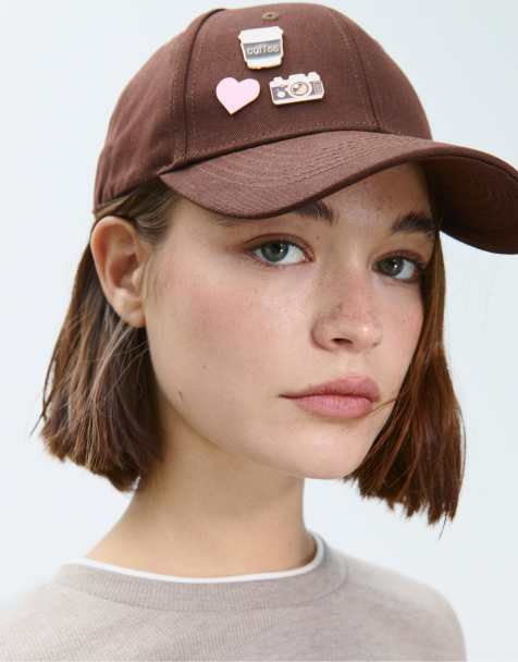Stradivarius Cap with multiple badges in brown - view 1
