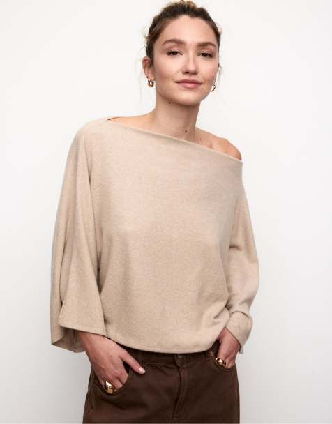 Stradivarius - Cape-top met boothals in stone - view 1