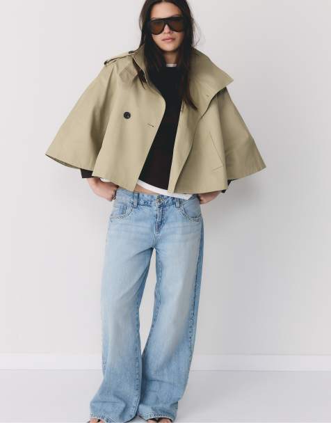 Stradivarius Cape trench coat in stone - view 1