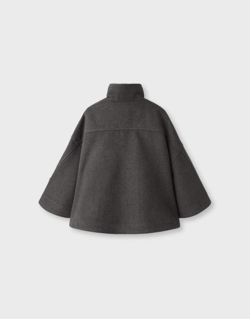 Stradivarius cappotto a mantella effetto feltro grigio, 7 di 7