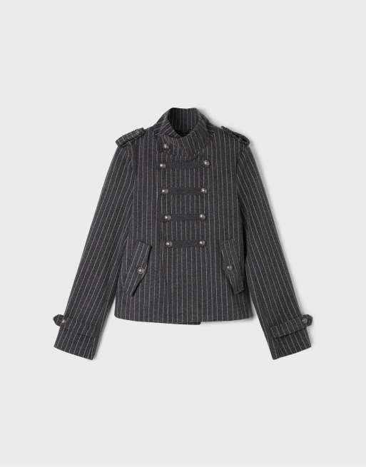 Stradivarius cappotto con texture feltro e bottoni, grigio medio, 6 di 7
