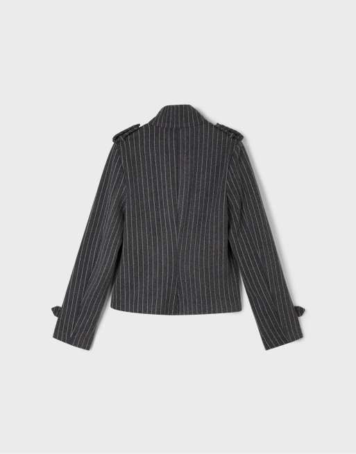 Stradivarius cappotto con texture feltro e bottoni, grigio medio, 7 di 7