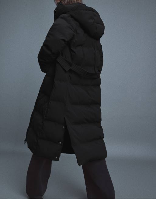 Stradivarius cappotto imbottito con cintura nero, 3 di 7