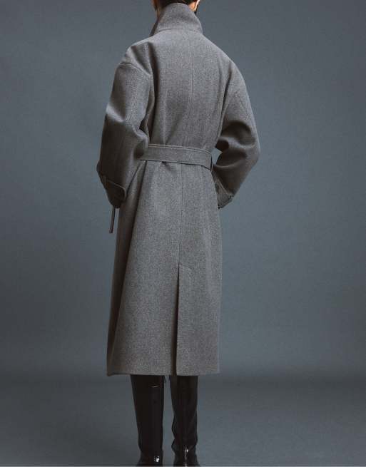 Stradivarius cappotto lungo accollato grigio scuro, 3 di 7