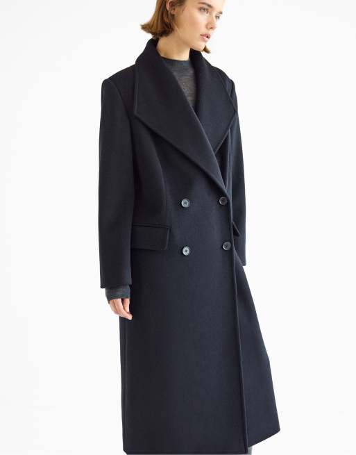 Stradivarius cappotto lungo in feltro blu navy, 5 di 7