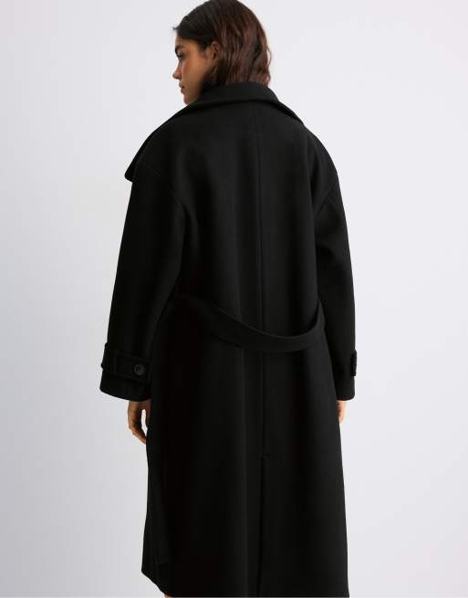 Stradivarius cappotto lungo morbido al tatto con collo alto nero, 3 di 7