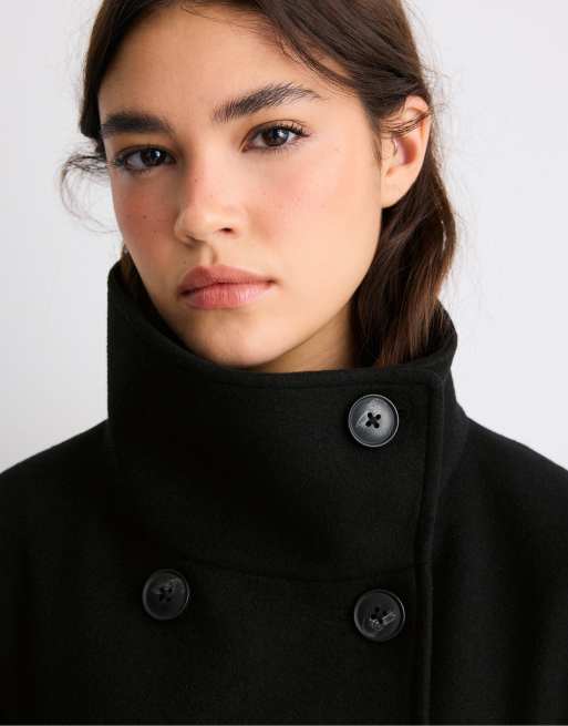 Stradivarius cappotto lungo morbido al tatto con collo alto nero, 4 di 7