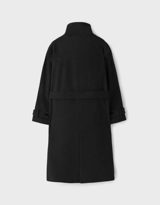 Stradivarius cappotto lungo morbido al tatto con collo alto nero, 7 di 7