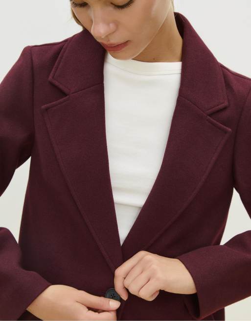 Stradivarius cappotto midi con bottoni in bordeaux effetto soft-touch, 2 di 4