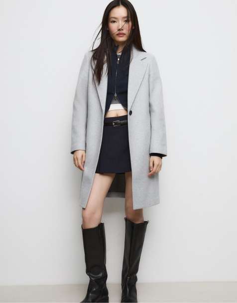 Stradivarius - Cappotto midi morbido grigio mélange con bottoni - view 1