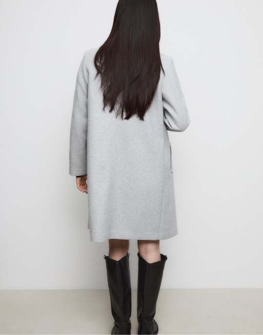Stradivarius - Cappotto midi morbido grigio mélange con bottoni, 3 di 4