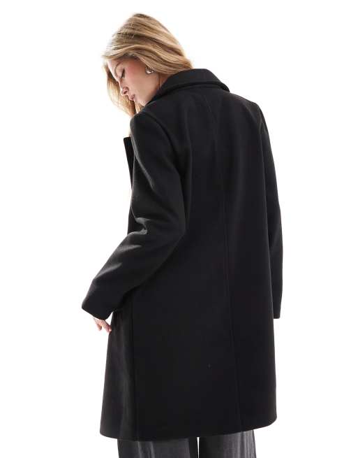 Stradivarius Cappotto midi nero morbido al tatto con bottoni ASOS