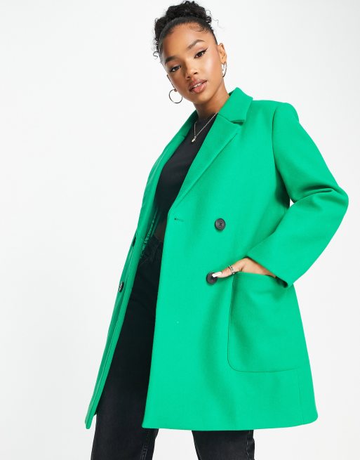 Stradivarius Cappotto verde effetto lana con bottoni ASOS