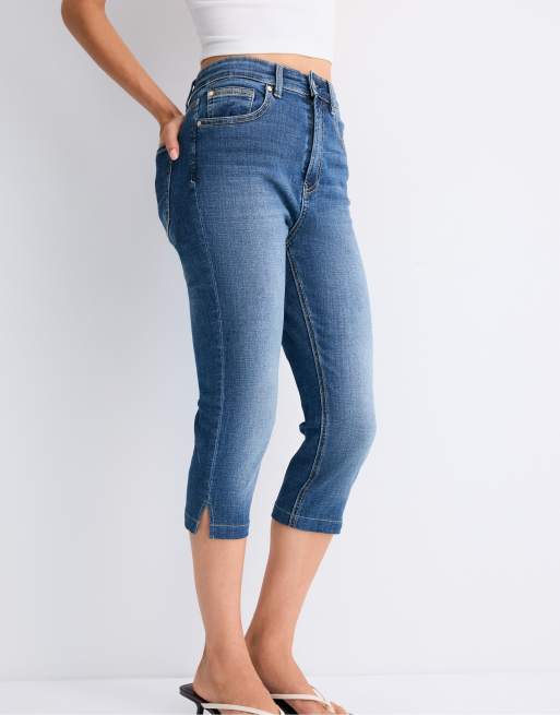 Stradivarius Capri-jeans i mediumblå denim, 2 af 7