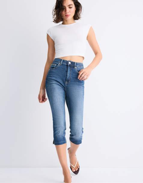 Stradivarius Capri jeans in medium blue denim - view 1