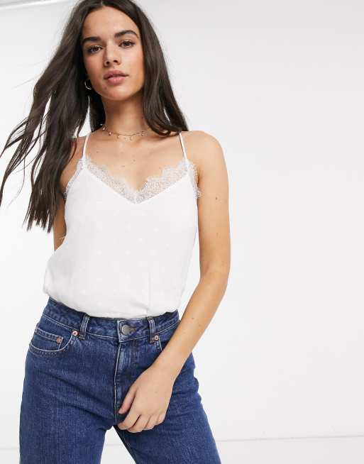 Stradivarius Caraco A Pois Avec Details En Dentelle Blanc Asos