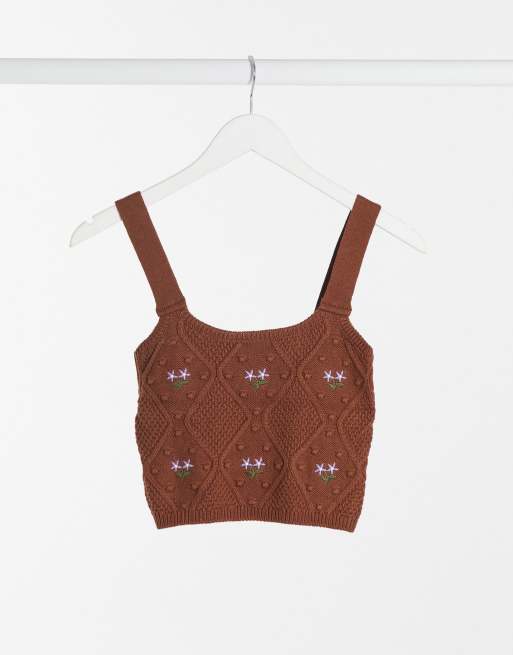 Stradivarius - Ensemble caraco et cardigan brodés en en maille  torsadée - Marron, 2 de 3