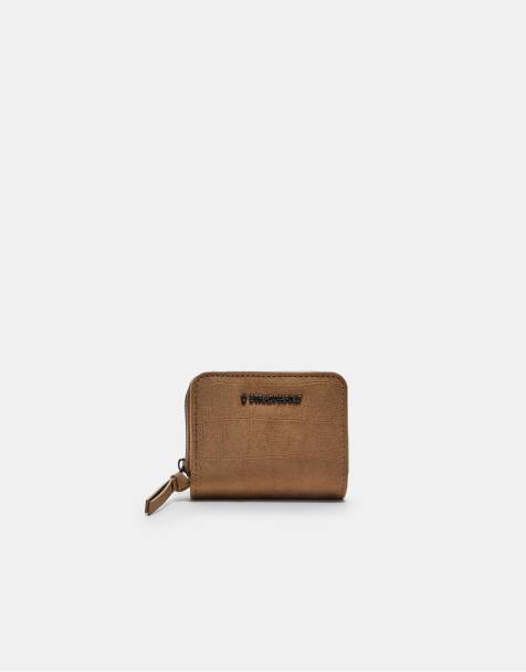 Stradivarius Card holder purse with zip in caramel - view 1