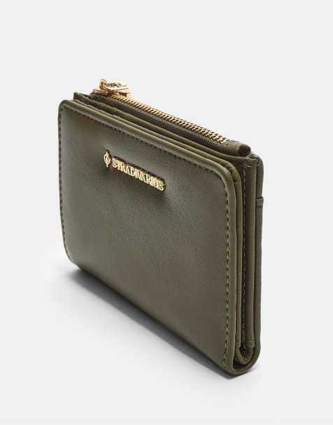 Stradivarius Card holder purse with zip in khaki - view 1