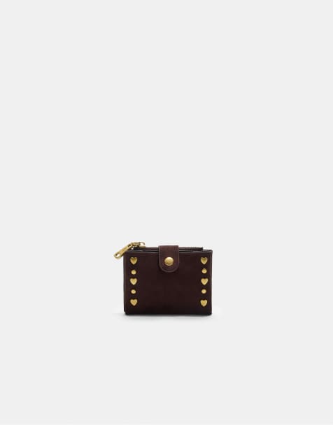 Stradivarius Card holder with zip and studs in brown - view 1