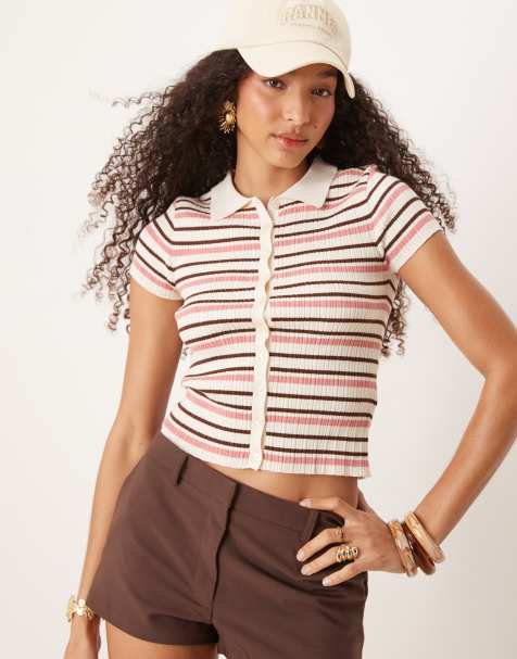 Stradivarius - Cardigan a maniche corte taglio corto in maglia a righe - view 1