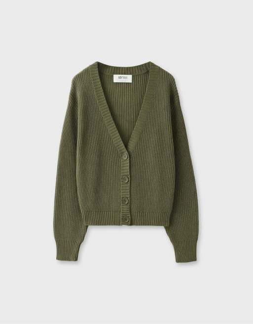 Stradivarius cardigan i strik med V-hals i khaki, 6 af 7