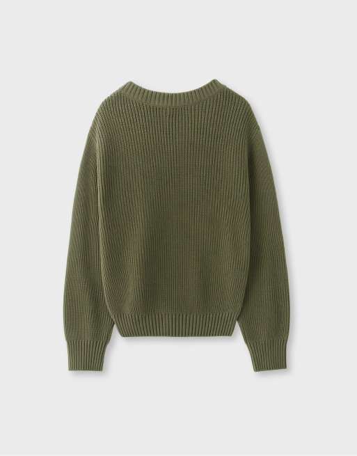 Stradivarius cardigan i strik med V-hals i khaki, 7 af 7