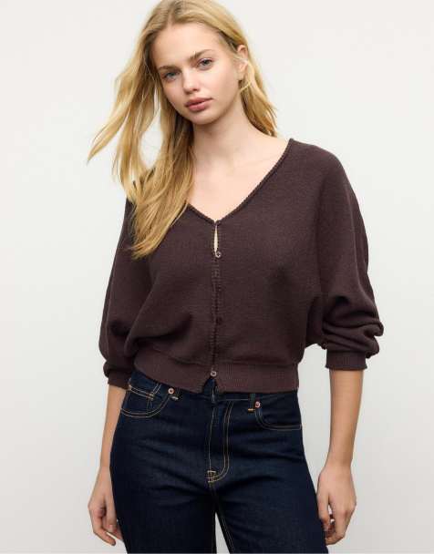 Stradivarius - Cardigan in maglia a maniche ad ali di pipistrello marrone - view 1