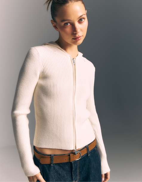 Stradivarius - Cardigan in maglia color vaniglia con cappuccio in pelliccia sintetica - view 1