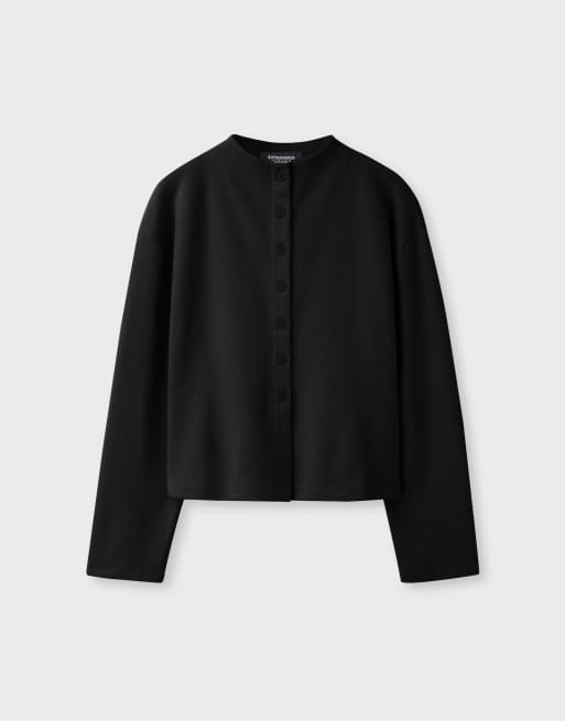 Stradivarius cardigan in maglia con collo alla coreana grigio scuro, 5 di 6