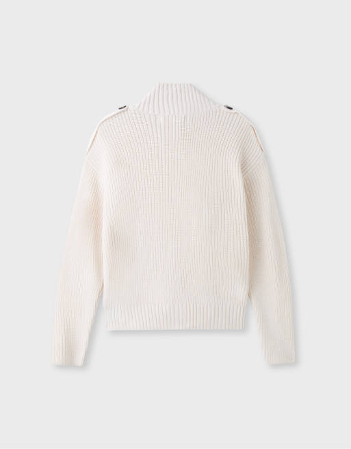 Stradivarius cardigan in maglia con collo alto e bottoni color vaniglia, 7 di 7