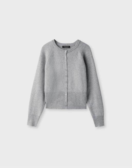Stradivarius cardigan in maglia con maniche raglan grigio mélange, 6 di 7