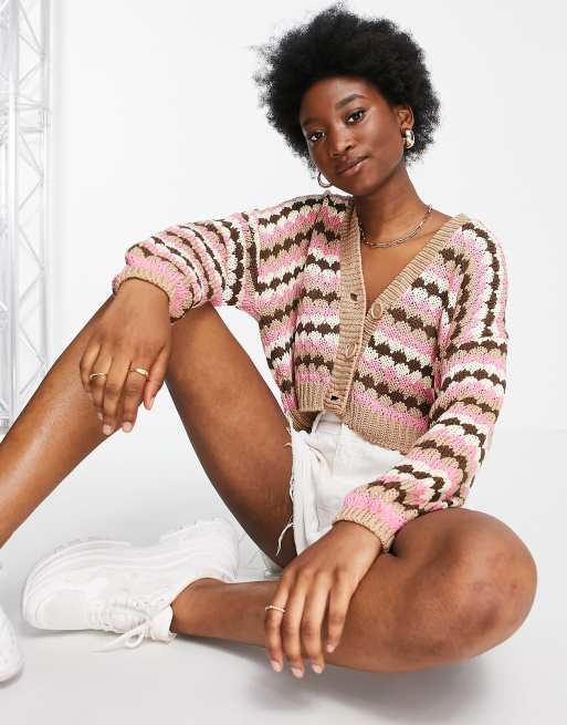 Stradivarius - Cardigan in maglia con motivo geometrico multicolore