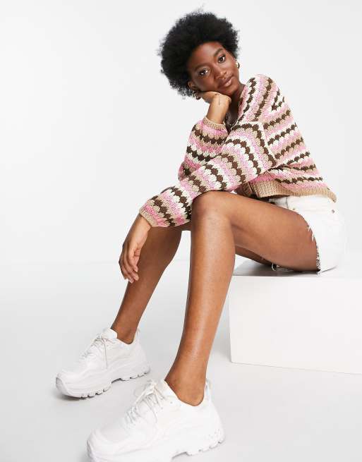 Stradivarius - Cardigan in maglia con motivo geometrico multicolore, 4 di 4