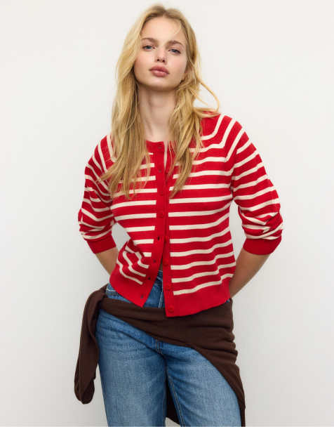 Stradivarius - Cardigan in maglia rossa con bottoni e maniche raglan - view 1
