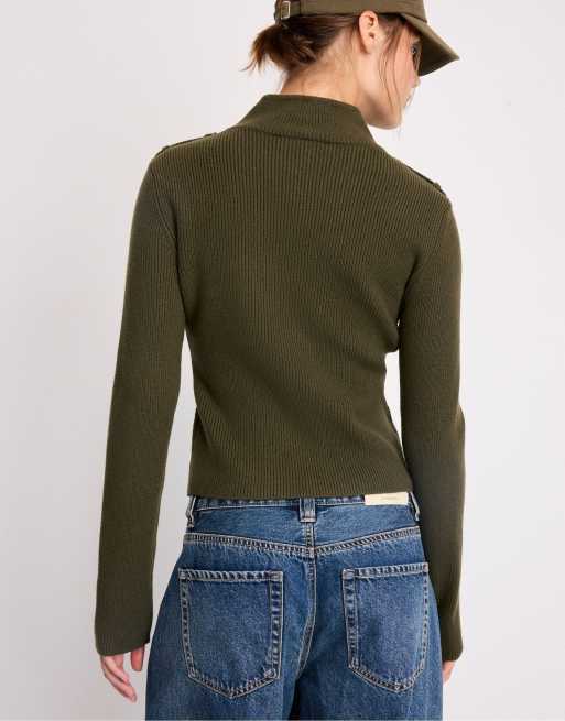 Stradivarius cardigan lavorato a maglia con bottoni color kaki, 3 di 7