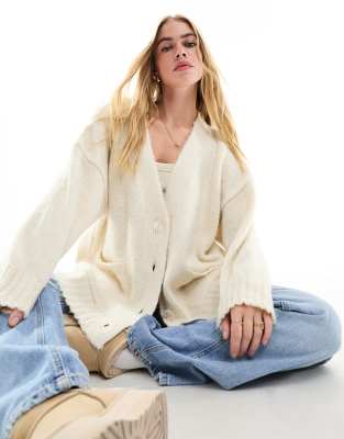 Stradivarius - Cardigan oversize in maglia color pietra