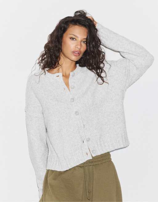 Stradivarius cardigan oversize in maglia mélange grigio, 5 di 7